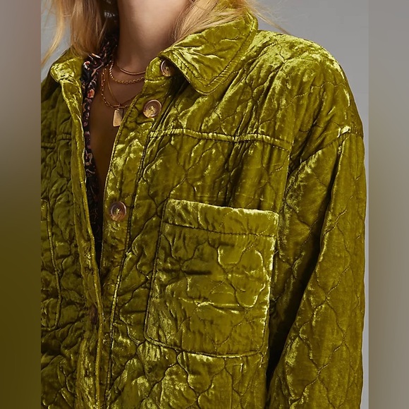 Anthropologie Velvet Olive Green Quilted Jacket - Picture 3 of 7